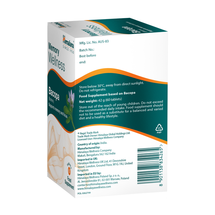 Himalaya Memory Wellness Focus Bacopa (Brahmi) - 60 Tablets
