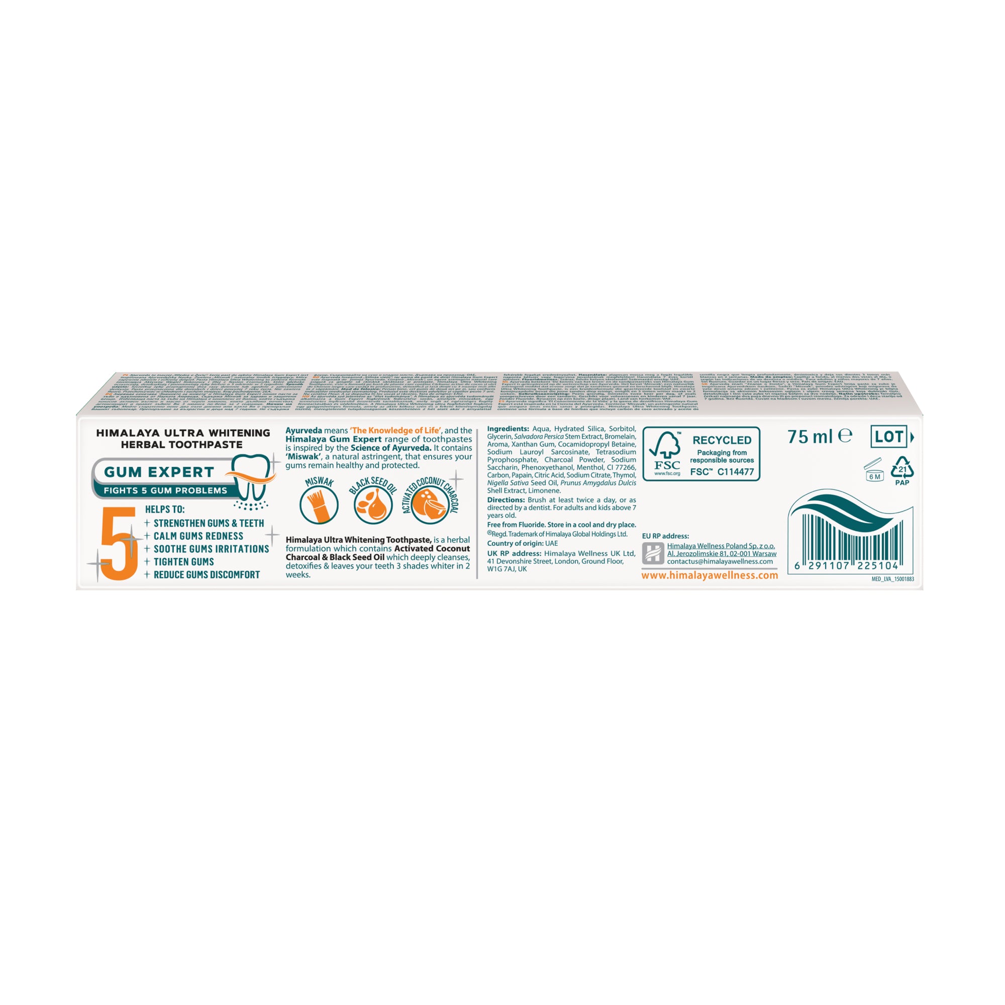 Himalaya Gum Expert Ultra Whitening Herbal Toothpaste - 75ml Side 2