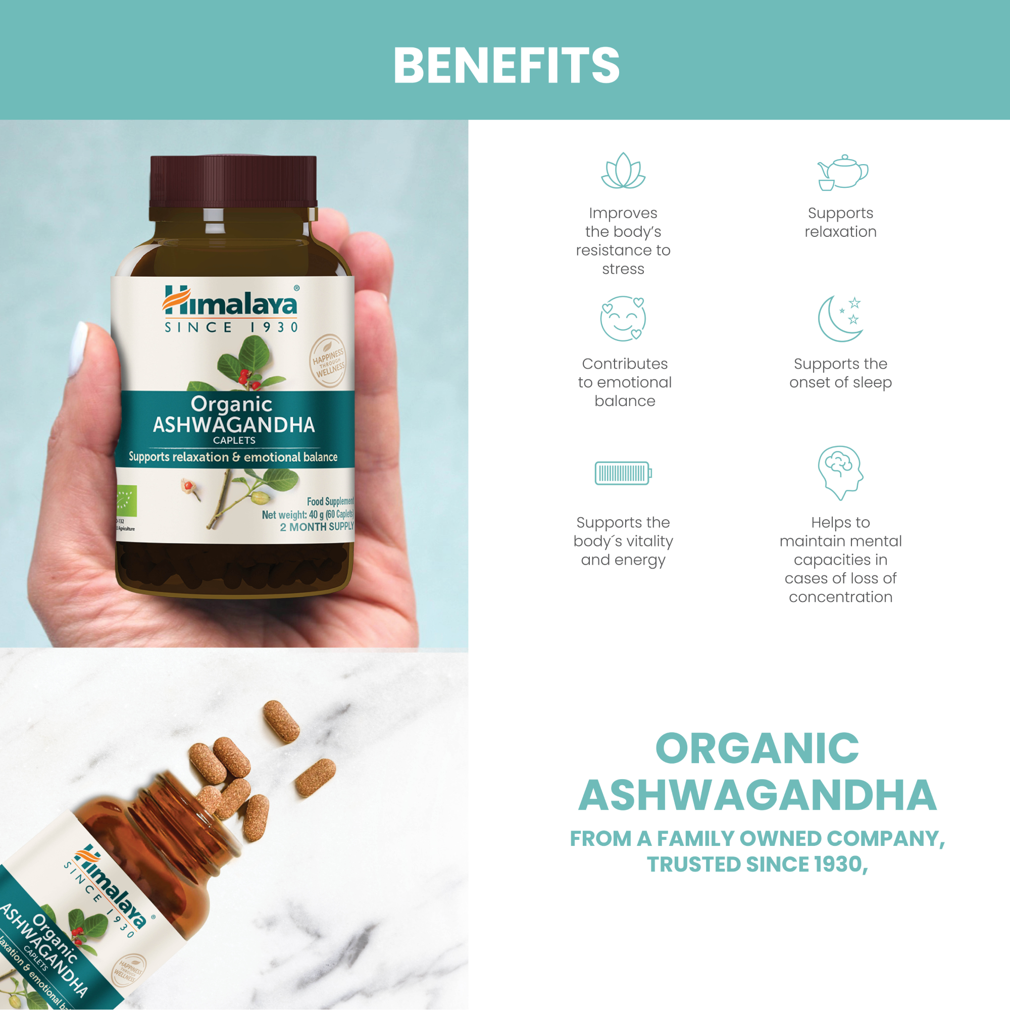 Benefits of Himalaya Organic Ashwagandha 60 Caplets