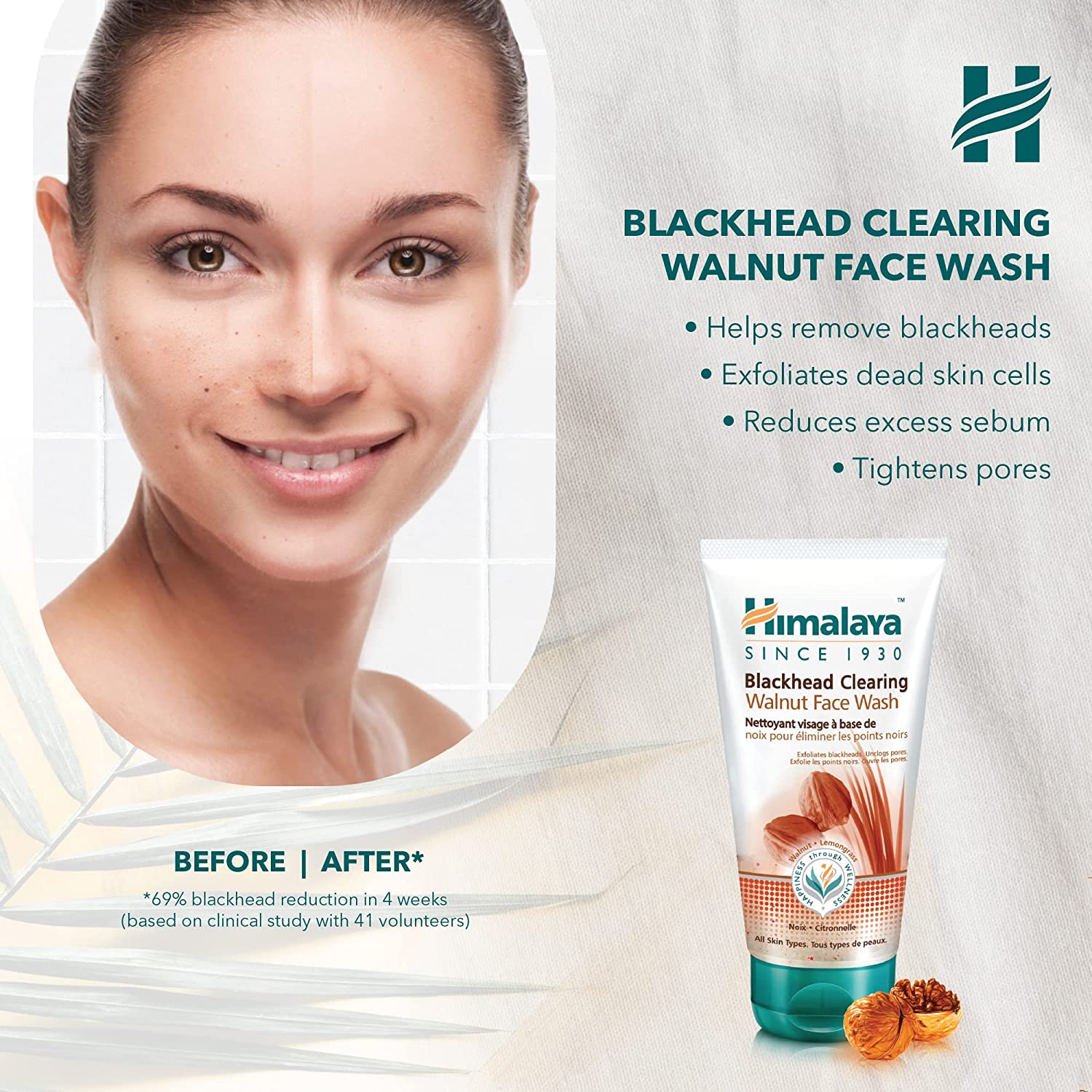 Himalaya Blackhead Clearing Walnut Face Wash - 150 ml (Pack of 2)