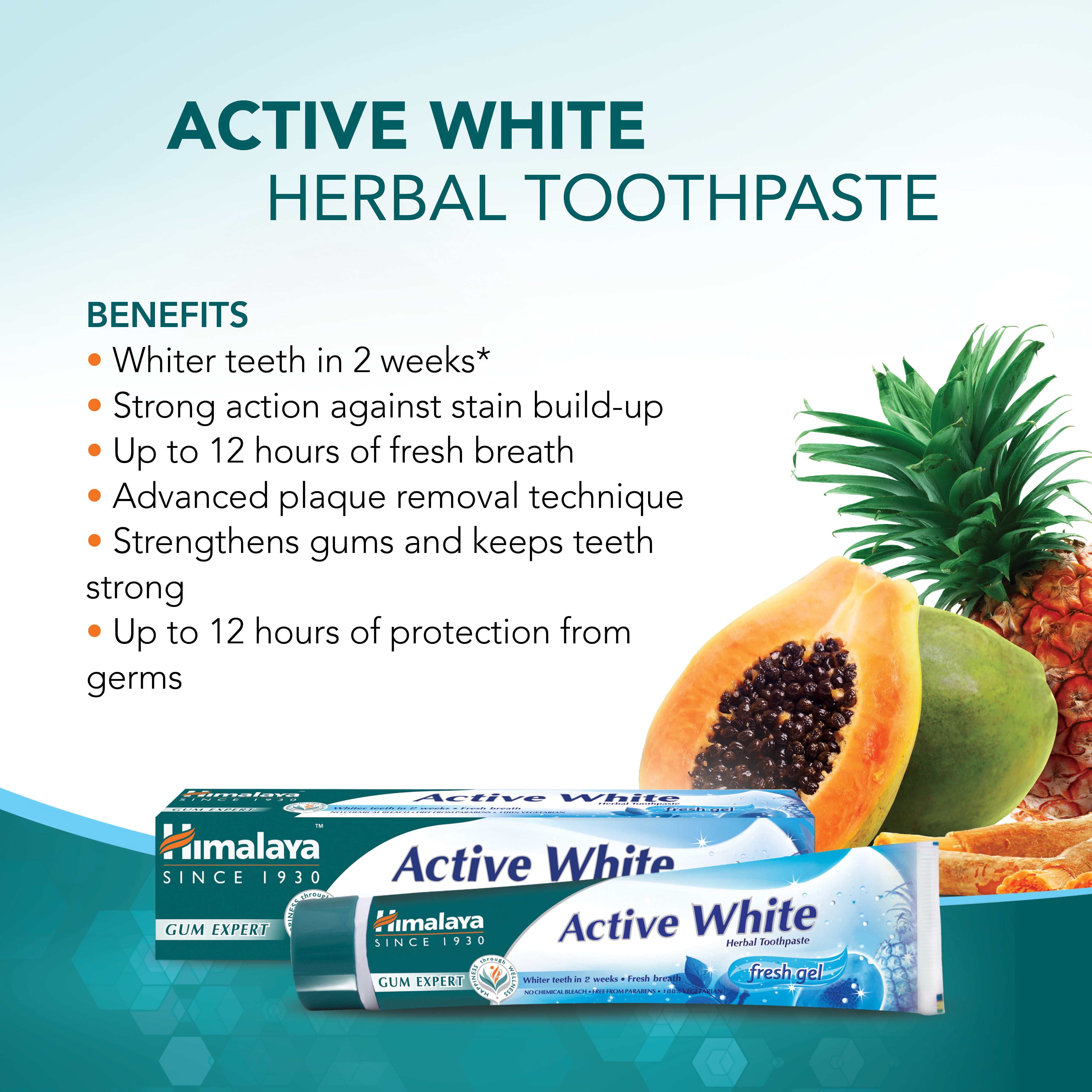 Himalaya Gum Expert Herbal Toothpaste - Active White Fresh Gel - 75ml (Pack of 2)