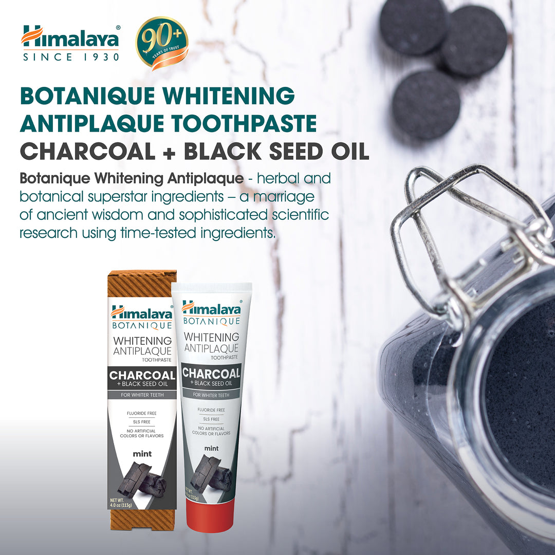 Himalaya Botanique Whitening Antiplaque Toothpaste Charcoal + Black Seed Oil 113G