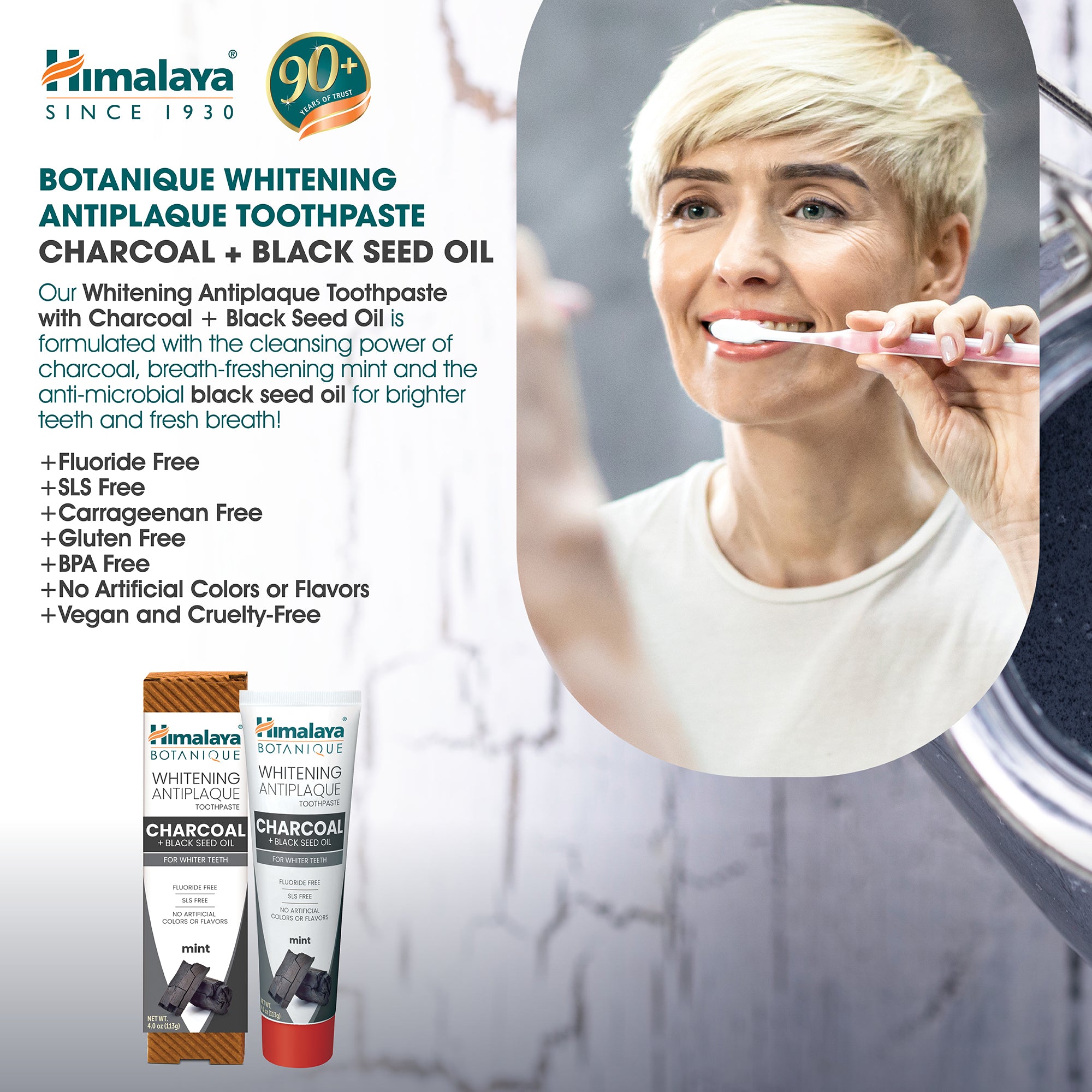 Himalaya Botanique Whitening Antiplaque Toothpaste Charcoal + Black Seed Oil 113G (Pack of 2)