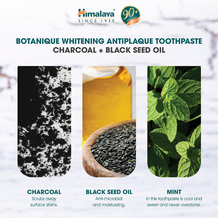 Himalaya Botanique Whitening Antiplaque Toothpaste Charcoal + Black Seed Oil 113G