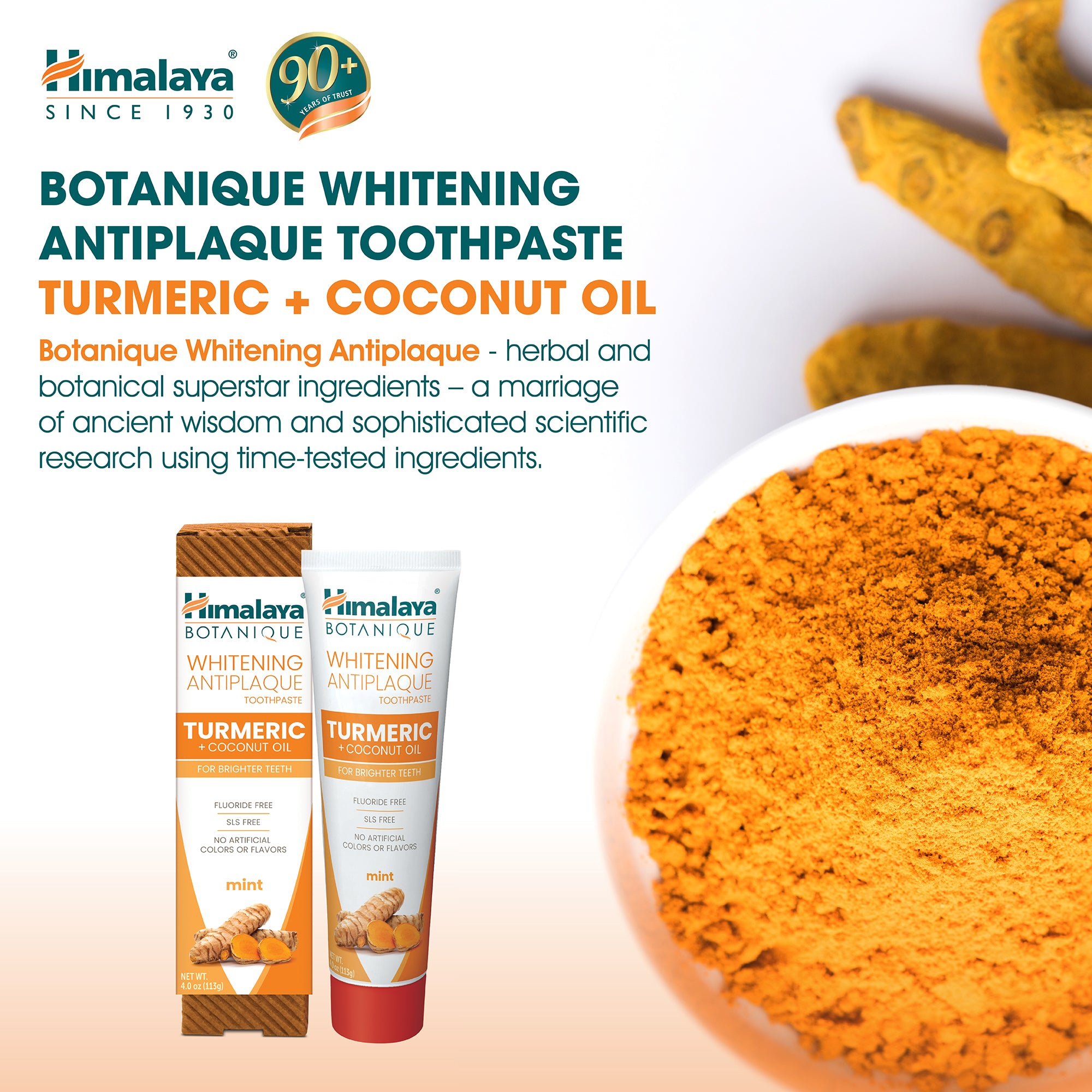 Himalaya Botanique Whitening Antiplaque Toothpaste Turmeric + Coconut Oil 113G