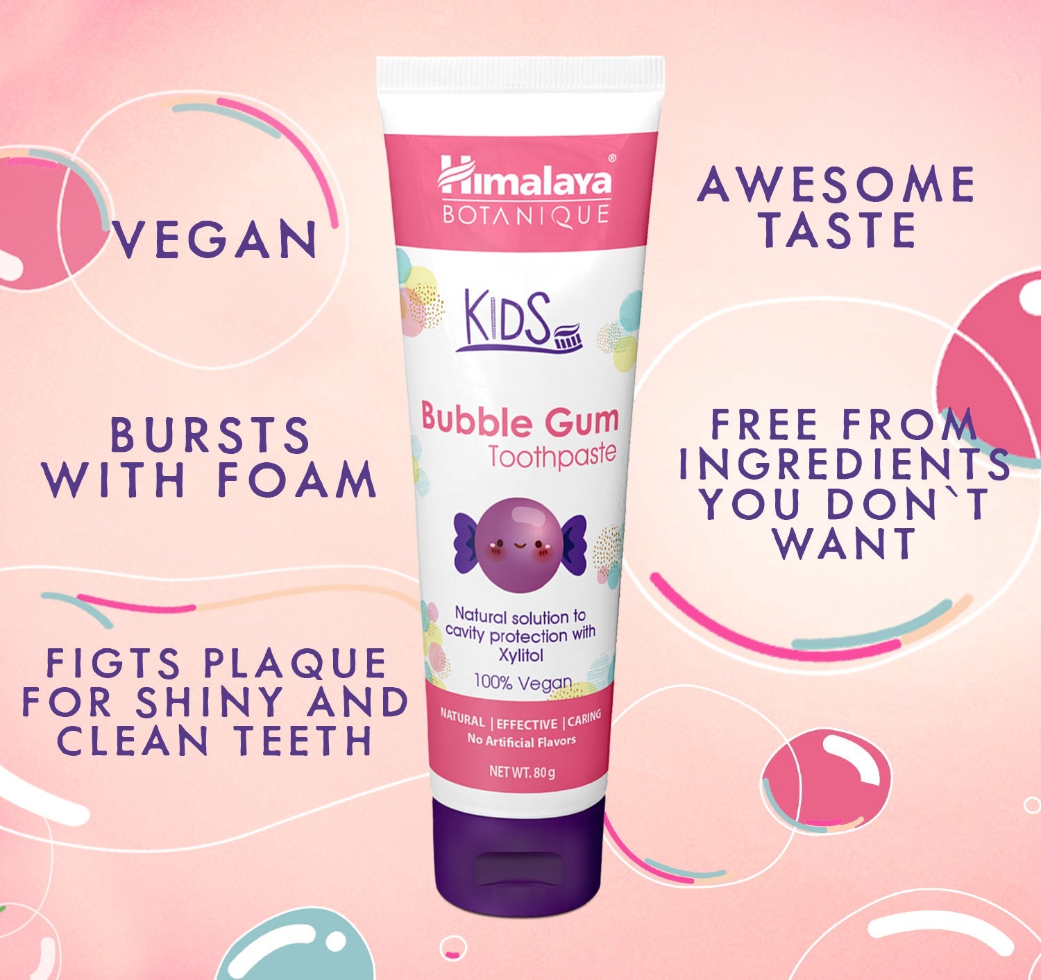 Himalaya Kids Bubble Gum Toothpaste - 80g (Pack of 3)