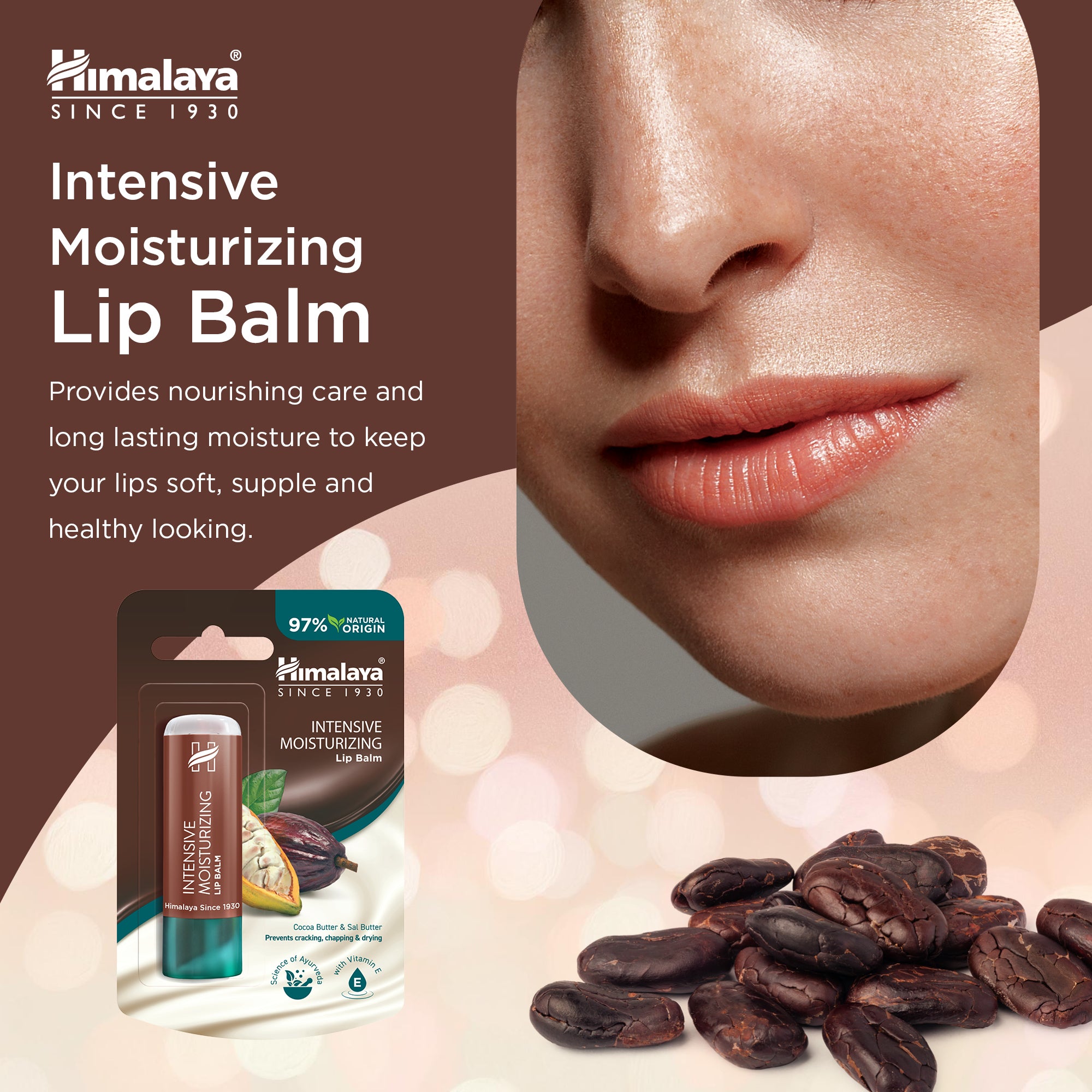 Himalaya Intensive Moisturizing Cocoa Butter Lip Balm - 4.5 g (Pack of 4)