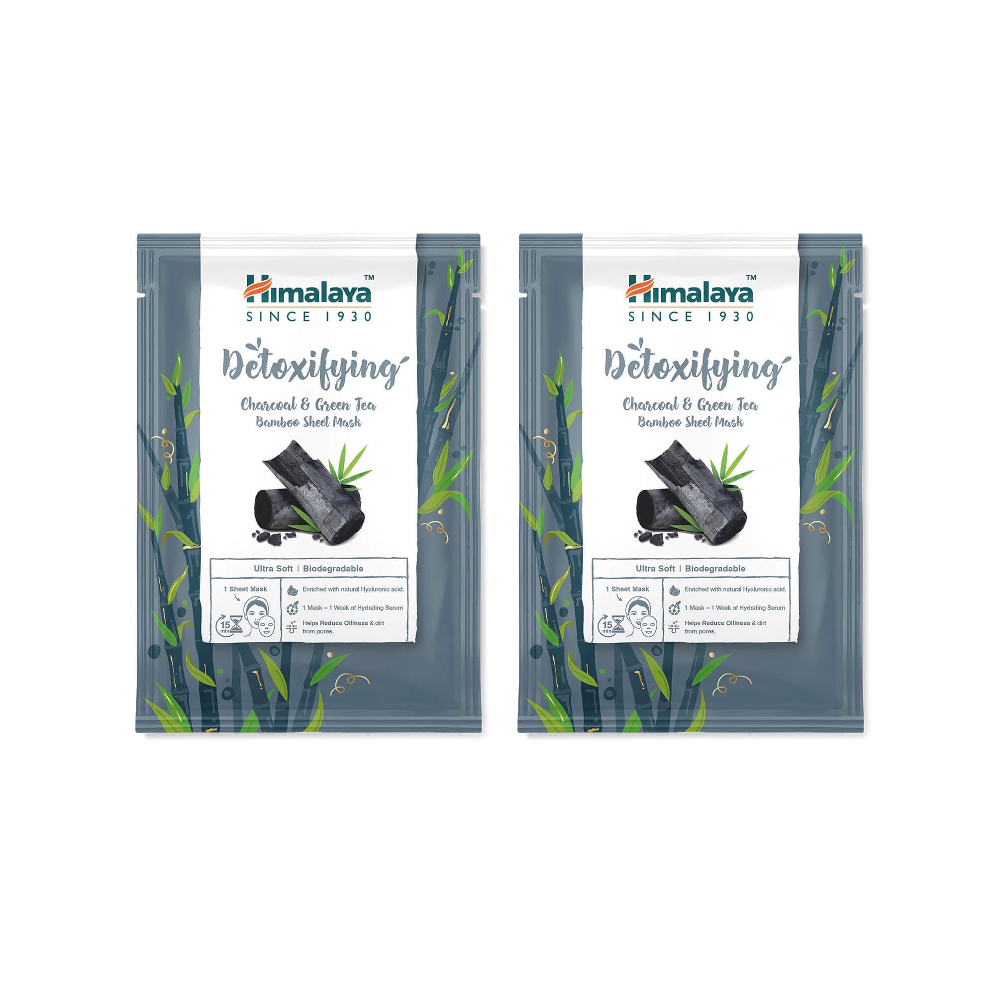 Himalaya Detoxifying Charcoal & Green Tea Bamboo Sheet Mask - 30ml (Pack of  2)