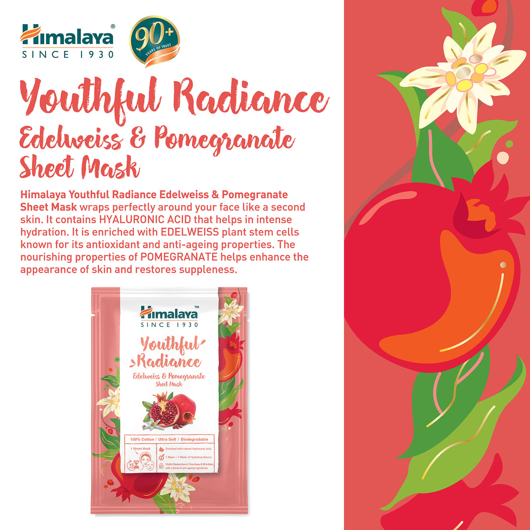 Himalaya Youthful Radiance Edelweiss & Pomegranate Sheet Mask - 30ml