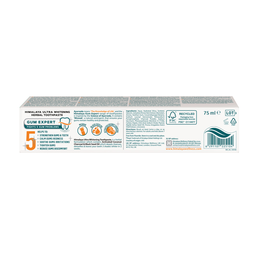 Himalaya Gum Expert Ultra Whitening Herbal Toothpaste - 75ml Side 2