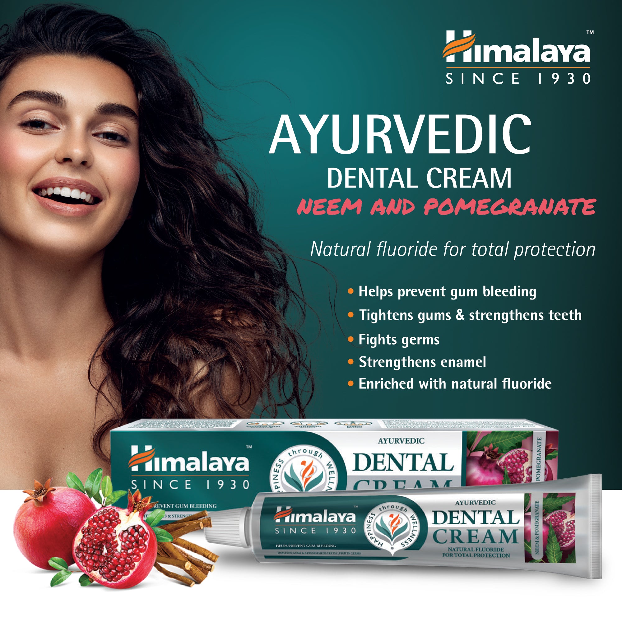 Himalaya Ayurvedic Dental Cream Herbal Toothpaste - Neem & Pomegranate - 100 g (Pack of 3)