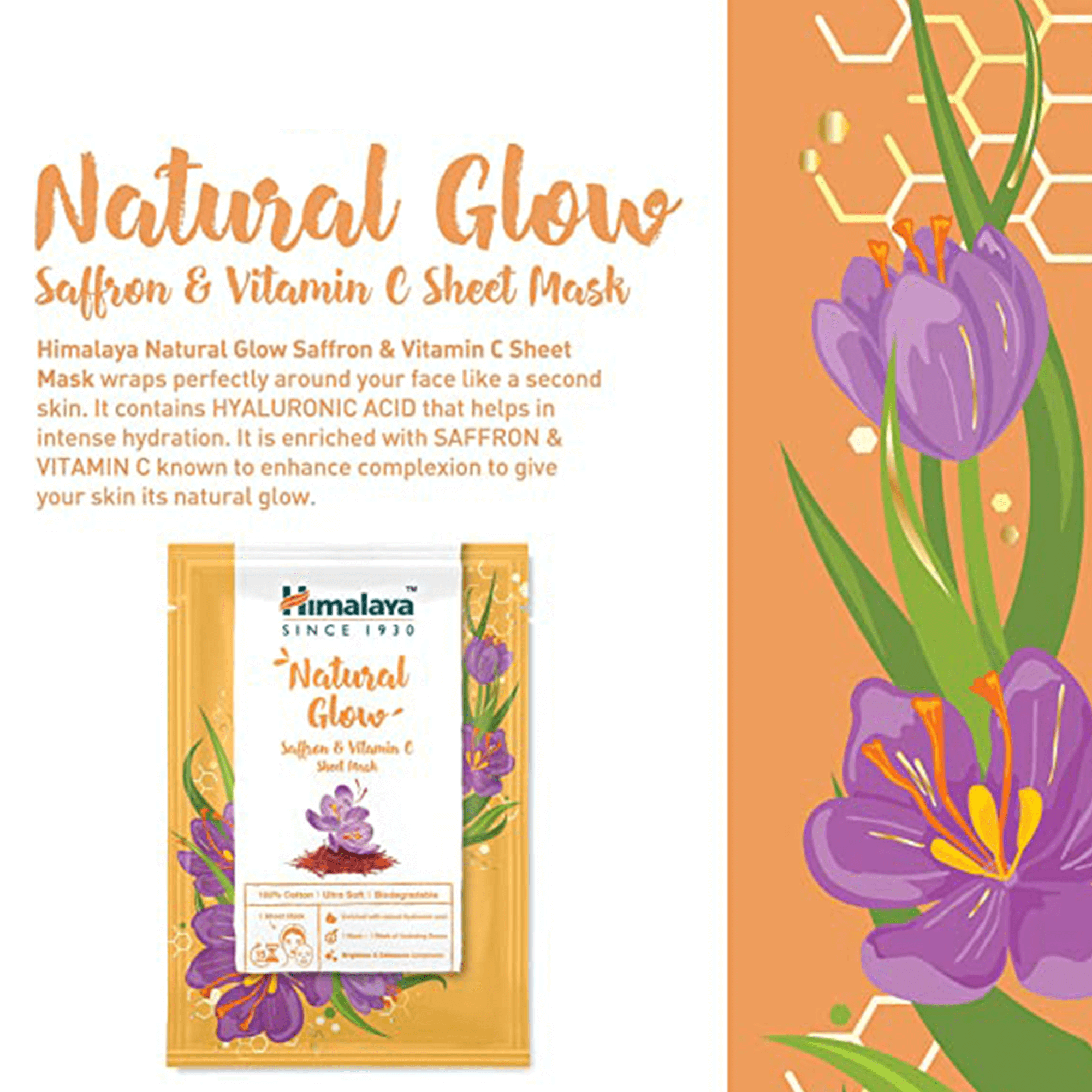 Himalaya Natural Glow Saffron & Vitamin C Sheet Mask - 30ml (Pack of 3)