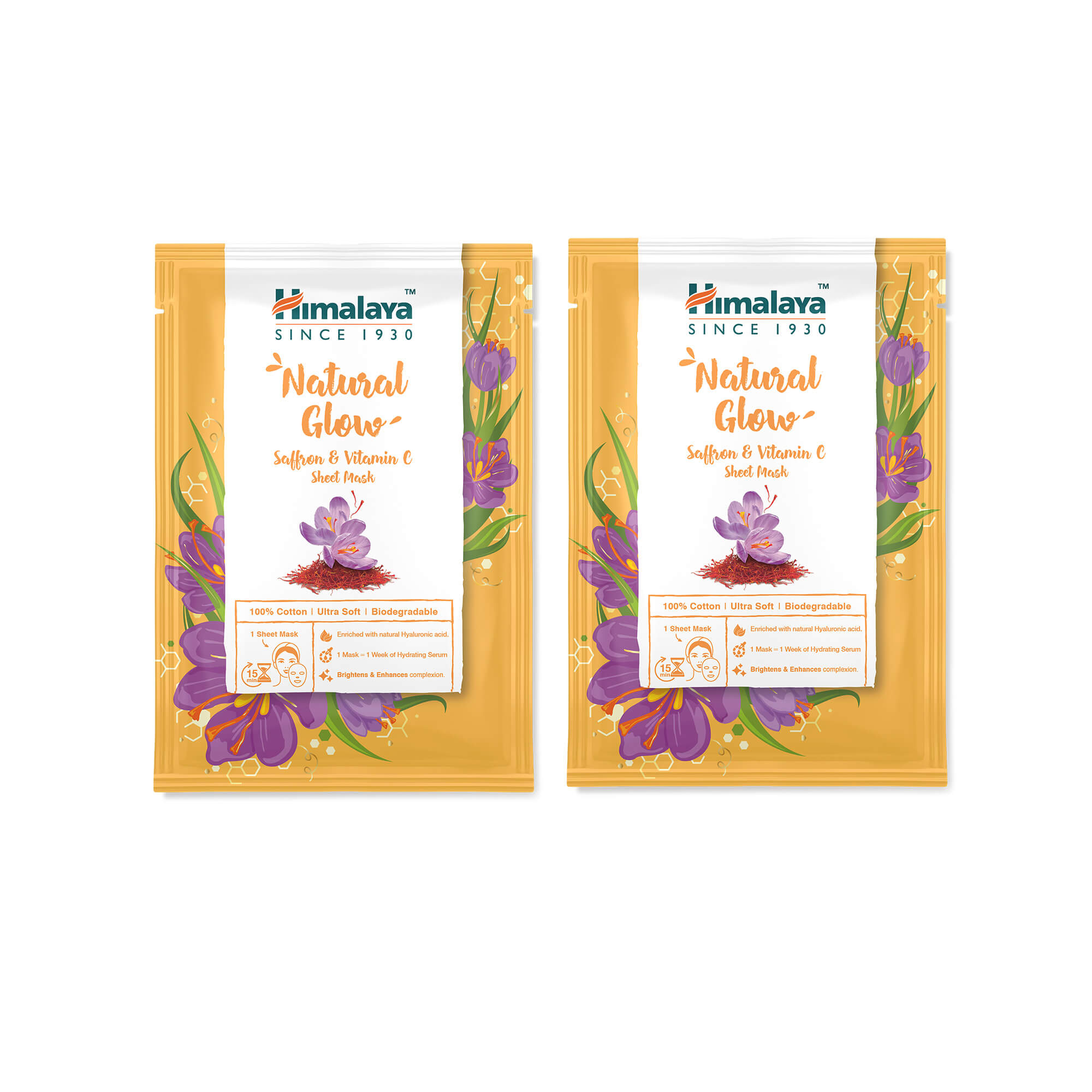 Himalaya Natural Glow Saffron & Vitamin C Sheet Mask - 30ml (Pack of 2)