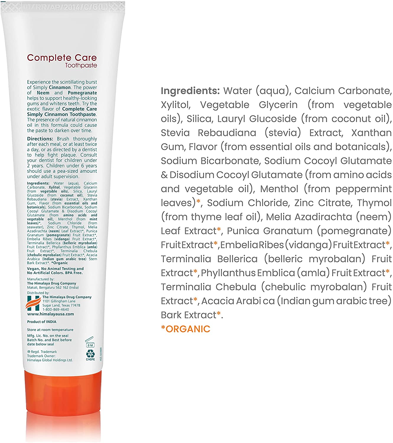 Himalaya BOTANIQUE Complete Care Toothpaste - Simply Cinnamon - 150 g